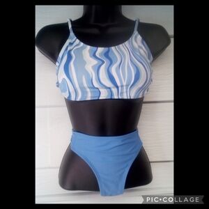 Blue two-piece swimsuit